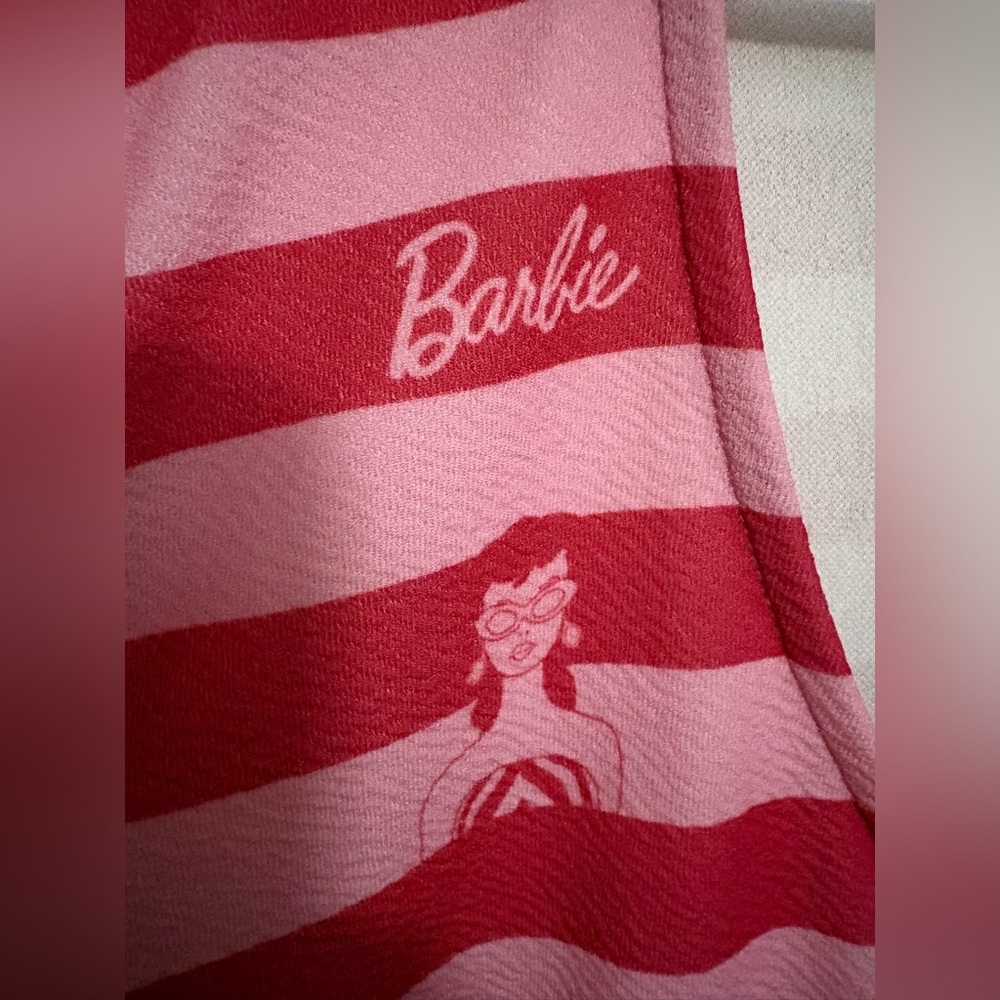 BARBIE X Unique VINTAGE Collab Pink Striped Flare Flirty Stretch Mini Dress - Picture 5 of 8